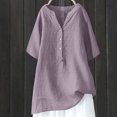 thumbnail image 2 of AherBiu Plus Size Tops for Women Cotton Linen Half Button Notch V Neck Oversized Summer Tops Shirt Blouse, 2 of 3