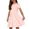 thumbnail image 1 of Robes pour Filles Mode Enfants Uni Col Rond Manches Courtes Décontracté Confortable Robe avec Poches Robes pour Tout-Petits Rose 7 Ans-8 Ans, 1 of 6