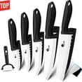 thumbnail image 1 of Myvit Ceramic Knives Set for Kitchen,5Pcs Paring Knifes with Cover, 6" Serrated,6",5",4",3" in Black,a Peeler, 1 of 8