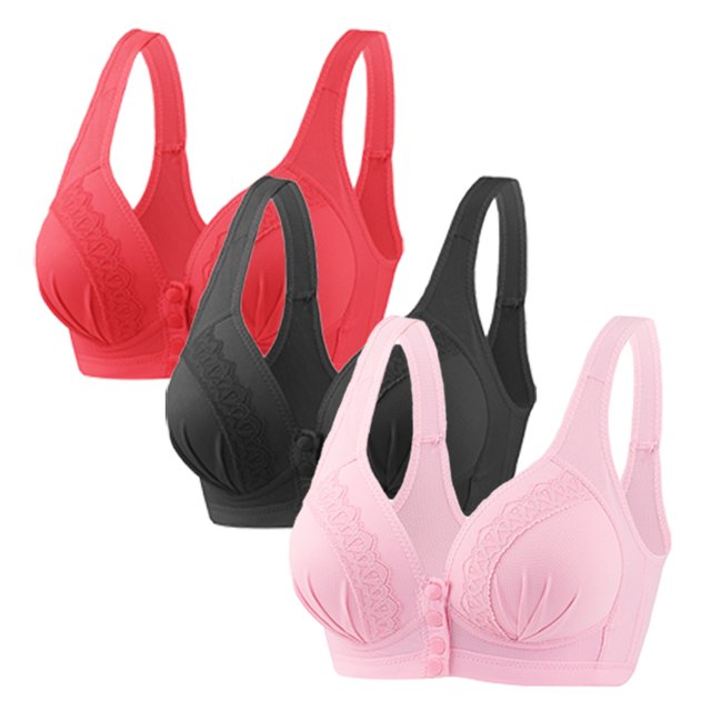 Timegard 3pc Wireless Bras for Women Front Closure Full Support Wide Strap Comfort Breathable Everyday Bra