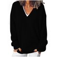 thumbnail image 1 of Timegard Womens Sweaters V Neck Long Sleeve Pullover Solid Color Oversized Tops Loose Comfy Blouses, 1 of 7
