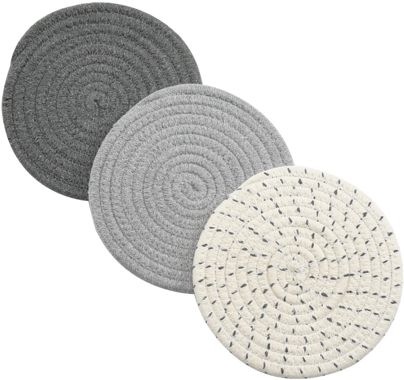 Cribun Potholders Set Trivets Set 3pcs 18 cm Diam 100% Eco Pure Cotton Thread Weave Trivets for Hot Pots and Pans | Kitchen Trivets for Hot Dishes Pot Holders