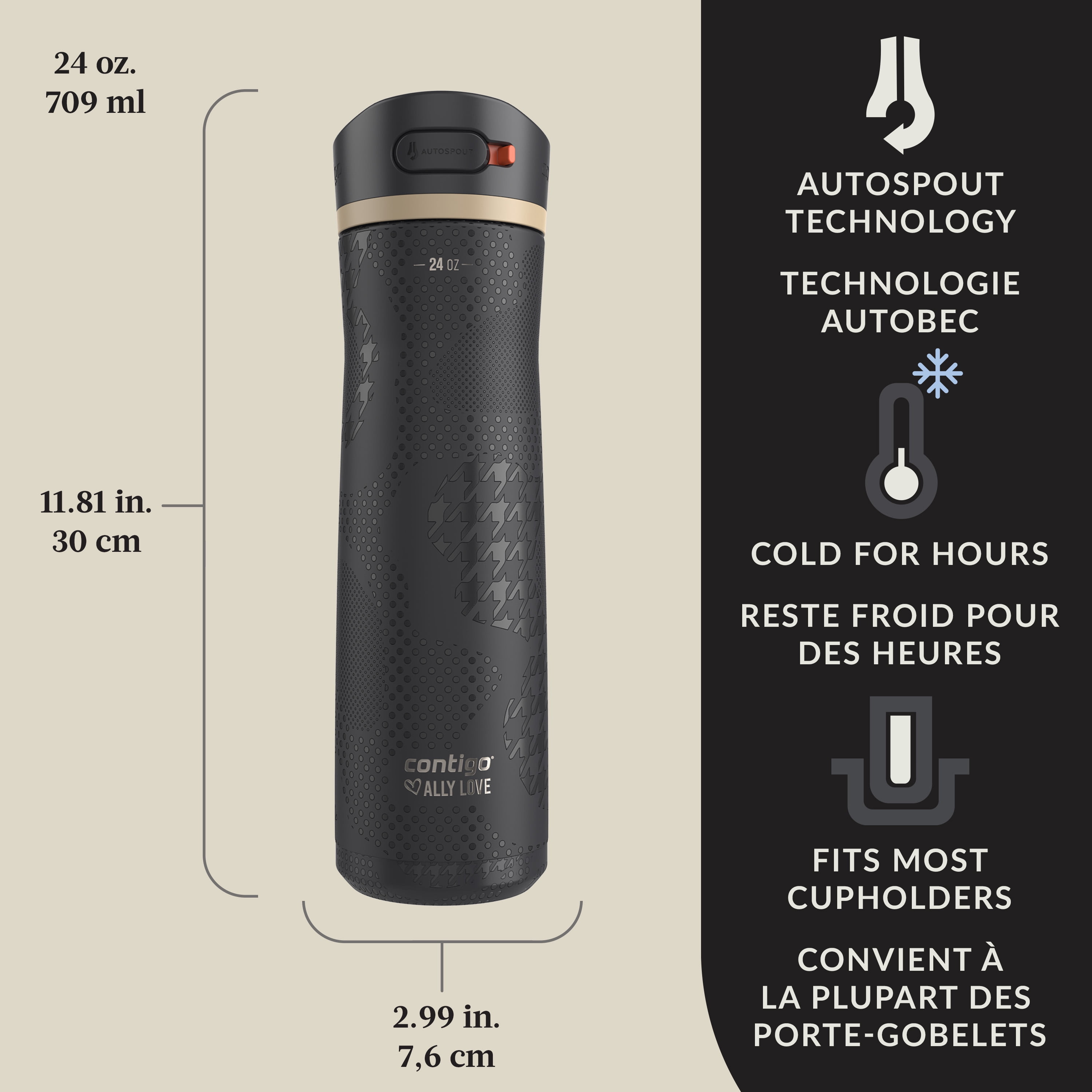 Contigo x Ally Love Ashland Chill 2.0 Stainless Steel Water Bottle with AUTOSPOUT Lid, 24 oz (709 ml)