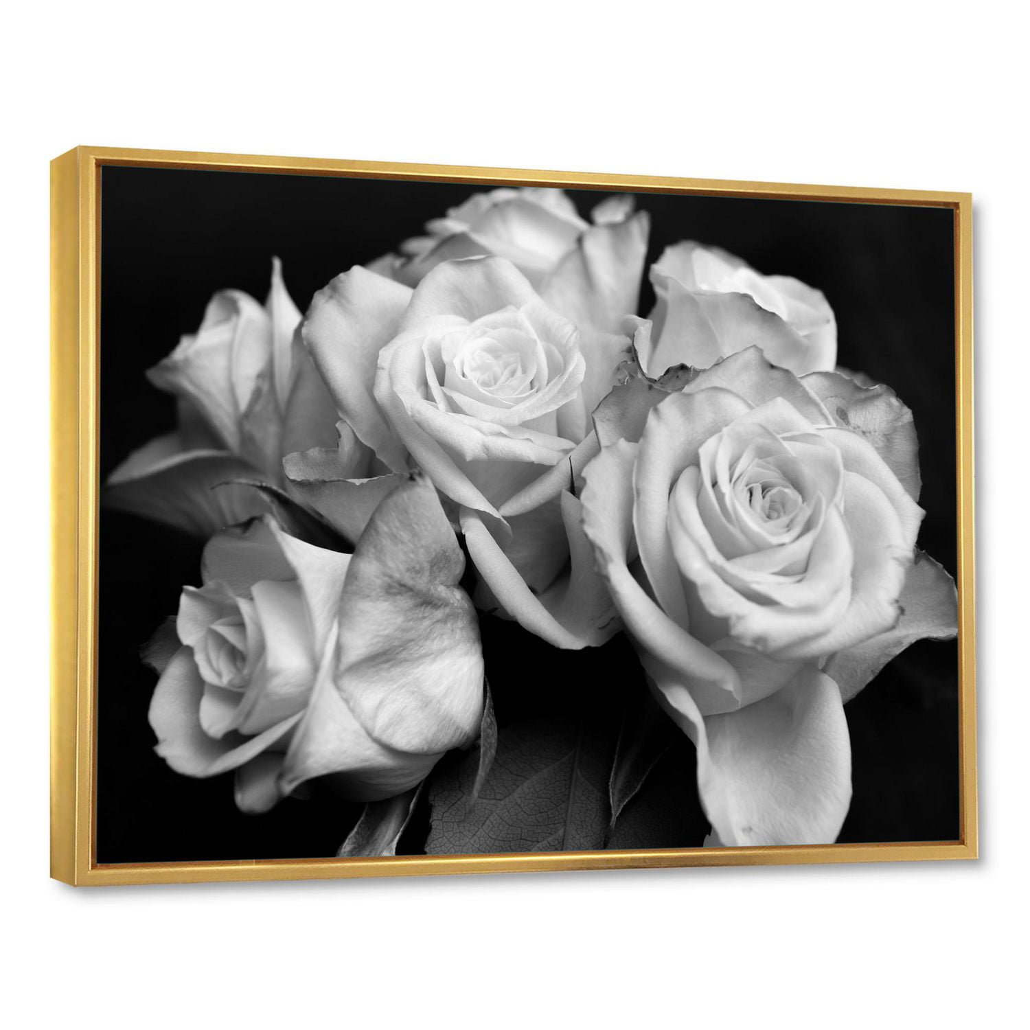 Designart Bunch of Roses Black and White FLOAT FRAME WALL ART
