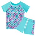 thumbnail image 2 of Girls Rash Guard 2-Piece Swimwear Fish Scale Pattern Swimwear Upf 50+ Uv for 4-12Y, 2 of 6