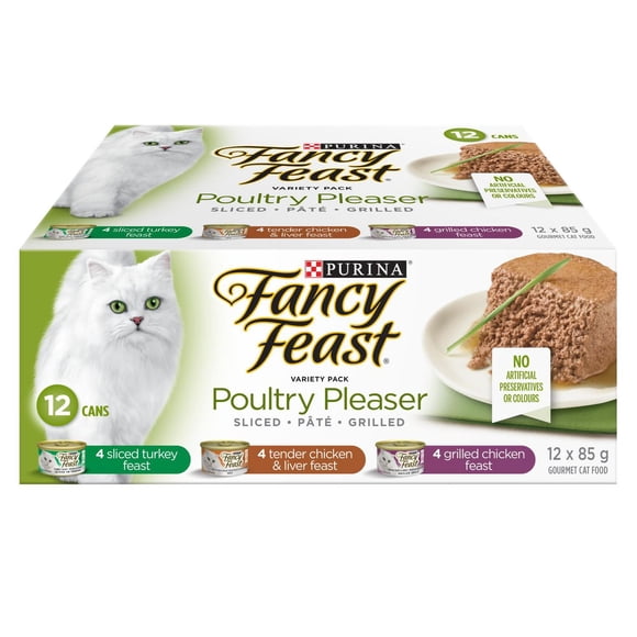 Purina Fancy Feast Poultry Pleaser Sliced, Pâté, Grilled Variety pack, Wet Cat Food 85g x 12