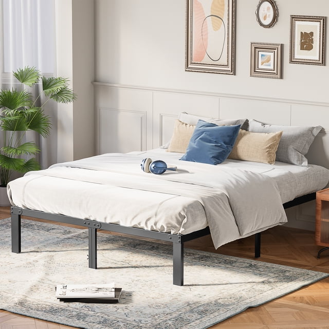 edx 14" High King Size Bed Frame No Box Spring Required, Heavy Duty Metal, Sturdy Steel Slat Support with Under Bed Storage