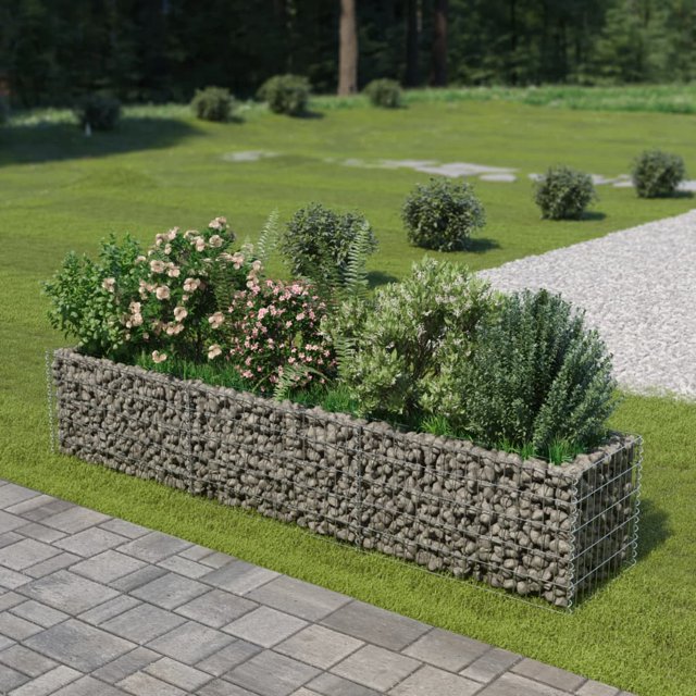 vidaXL Gabion Surélevé en Acier Galvanisé de dimensions 270x50x50 cm, Rempli de Roches et Utilisé comme Jardinière dans un Jardin. le Gabion Couleur Argent Présente une Grille en Maille Robuste avec une Maille de 10x5 cm et un Diamètre de Fil de 3,5 mm, Conçu pour une Grande Capacité de Charge jusqu'à 1400 Kg/m3. les Plantes et les Pierres Ne Sont Pas Incluses.