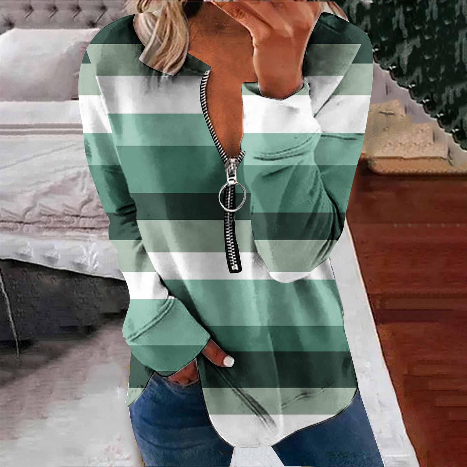Liquidation à 50 % Chandail Surdimensionné pour Femmes 2023 Hauts Automne Manches Longues Chandail Ample Chemise Chic Décontractée Dames Chandails à Rayures à Col Rond