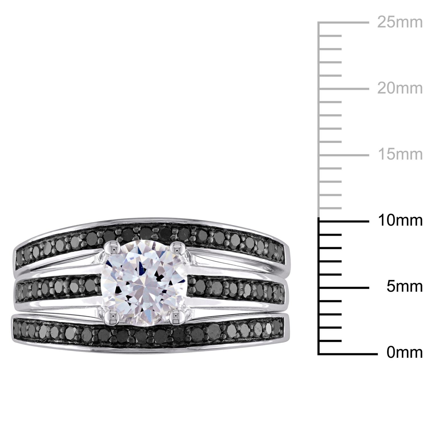 Ensemble nuptiale 3-bagues Miabella avec saphir blanc synthétique et diamant noir 1/2 CT poids total en argent sterling