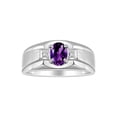 thumbnail image 1 of RYLOS Men's Rings Sterling Silver Classic 7X5MM Oval Gemstone & Diamond Ring Amethyst February Birthstone Rings For Men, Silver Rings, Size 13, 1 of 7