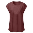thumbnail image 4 of T-shirt Décontracté pour Femmes, Uni, Col Rond, Coupe Ample, Manches Courtes, Chandail à Enfiler, 4 of 9