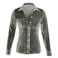 thumbnail image 4 of Plebaso Women's Velvet Long Sleeve Button down Shirts Fall Winter Tops Womens Dressy Blouses with Pockets, 4 of 5