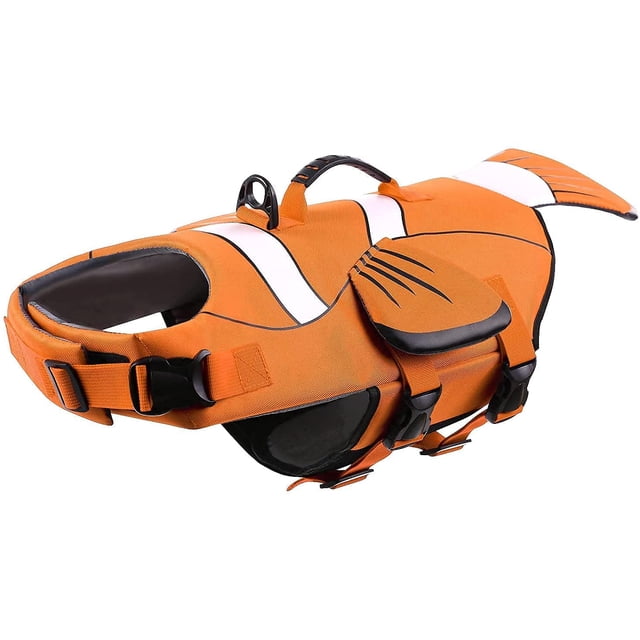 Dog Life Jacket with Handle, Adjustable Dog Life Vest for Swimming Boating, Doggie Safety Vest Floatation Preserver Lifesaver for Small Medium Large Dogs, Orange, M