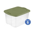 thumbnail image 1 of Sterilite 66 Liter EZ Carry, Clear Plastic Storage Bin with Full-Grip Handles and Green Lid, 6 Pk, 1 of 9