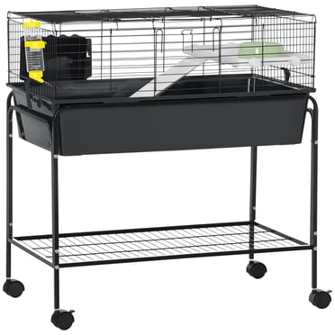 PawHut 35" Small Animal Cage Rolling Guinea Pig Cage with Detachable Stand
