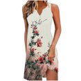 thumbnail image 1 of UPPADA Robes d'Été de Plage pour Femmes Vacances Sortie de Plage Robe Midi Boutonnée Sans Manches Bohème à Fleurs Robe d'Été Col en V Coupe Ample Articles à Rabais Multicolore,P, 1 of 6