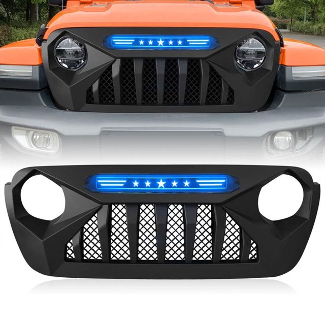 AMERICAN MODIFIED Demon Grille w/Blue Lights for 18-21 Wrangler/Gladiator