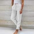 thumbnail image 2 of Womens Casual Pants High Waisted Wide Leg Solid Color Linen Joggers White L, 2 of 5