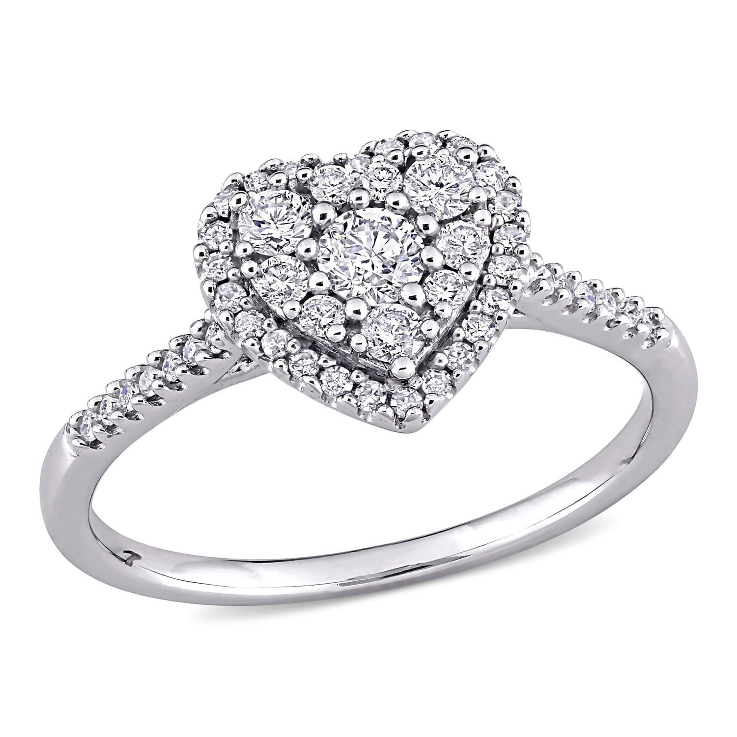 Miabella Bague de fiançailles a grappe de cœurs en or blanc 10K avec diamant 1/2 carat P.T.