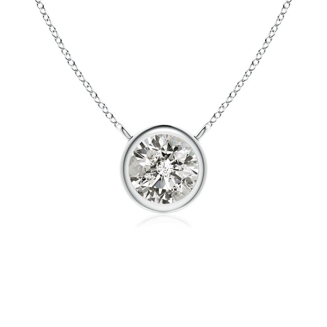 Angara Collier en Diamant Naturel - Collier Solitaire en Diamant Rond Serti Clos en Platine pour Femmes