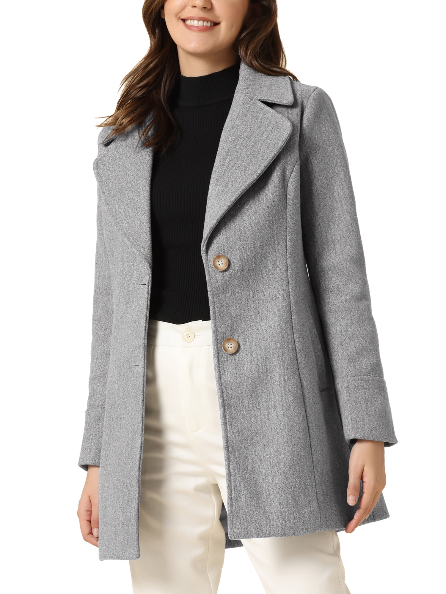 INSPIRE CHIC Women's Shawl Collar Single Breasted Mid-Thigh Winter Overcoat L Grey