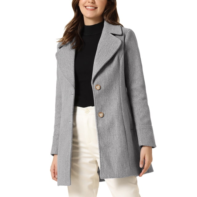 INSPIRE CHIC Women's Shawl Collar Single Breasted Mid-Thigh Winter Overcoat L Grey