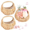 thumbnail image 1 of 3 Pcs Rattan Flower Baskets, Small Half-Moon Wicker Baskets with Handles & Plastic Lining for Wedding, Handheld Willow Straw Woven Baskets for Home Decor, Sturdy Picnic Baskets, 1 of 7
