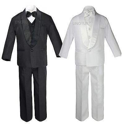 Mariage Bébé Enfant Ado Noir Blanc Choix Formel Revers Châle Smoking Complet Garçon S-20