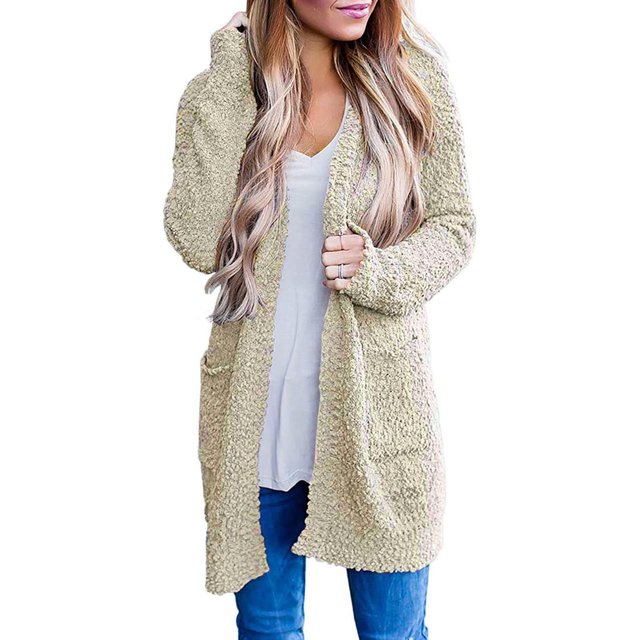 Cardigans pour Femmes Femmes Dames Uni Ouvert Doux Épais Poche Manches Longues Manteau Vêtement d'Extérieur Cardigan en Liquidation