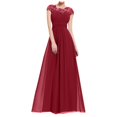 thumbnail image 1 of Meichang Robes Maxi en Mousseline pour Femmes Tunique Ajustée Plissée Couleur Unie Robe d'Été Évasée Évasée Dentelle Manches Courtes Col Ras du Cou Robe Élégante Soirée Fête Boîte de Nuit Bal Robes d'Été, 1 of 6