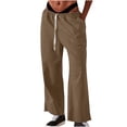 thumbnail image 1 of Timegard Womens Cotton Linen Pants Elastic Waist Wide Leg Solid Color Trend Lounge Pants with Pockets, 1 of 7