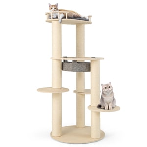 Gymax 6-level Arbre de chat en bois avec perche rembourrée Postes de scratch de hamac non tissés