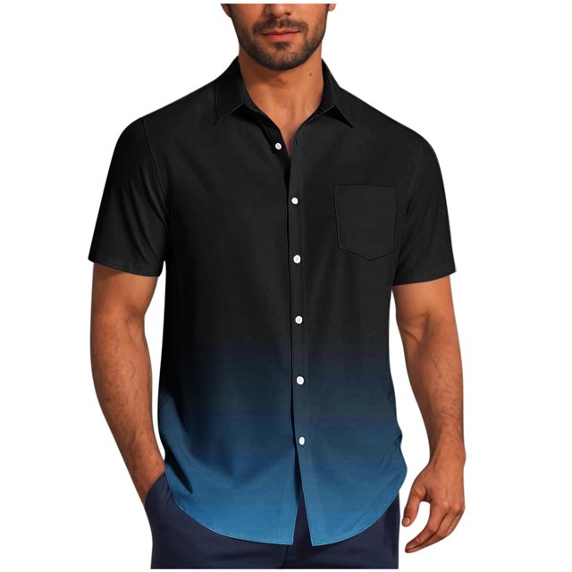Pisexur Shirts for Man T Hommes Mode Décontractée Col Rabattu Impression Dégradée Chemise à Manches Courtes Blouse Marine, TG Chemises de Golf Hommes & Chemises Hommes