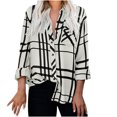 thumbnail image 1 of IROINID Hauts pour Femmes Grande Taille Réduits, Haut de Détente à Col à Revers, Ample, Boutonné, Manches Longues, Blouse à Imprimé Carreaux, Blanc, 1 of 8