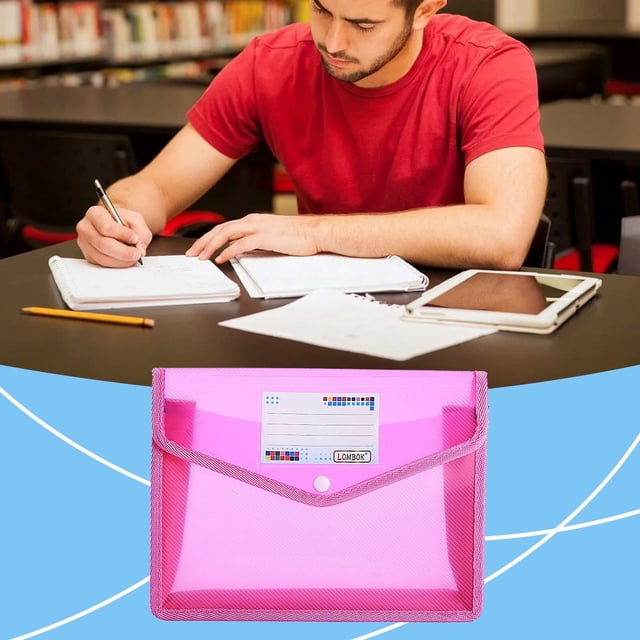 Ecohintz Plastic Folders A5 Expanding File Folder - Snap-Closure Document Organizer with Pockets | Transparent School/Office Pouch, Plastic Folders with Snap Closure, Pink