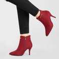 thumbnail image 2 of Unique Bargains Bottines à Talons Aiguilles à Bout Pointu avec Fermeture Éclair pour Femmes Rouge 10, 2 of 7