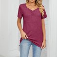 thumbnail image 2 of Timegard Hauts pour Femmes Manches Courtes Col en V Froncé Blouse Confortable Tunique Décontractée à Porter avec des Leggings, 2 of 6