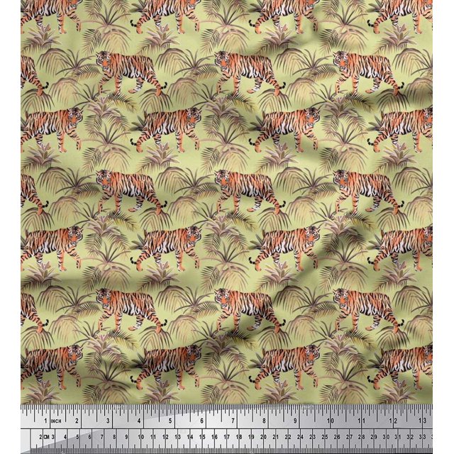 Soimoi Rayon Fabric Leaves & Tiger Jungle Print Sewing Fabric Yard 56 Inch Wide