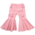 thumbnail image 1 of Kids Girls Pants Ripped Flare Pants Elastic Waist Hollow Out Trousers, 1 of 6