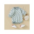 thumbnail image 4 of Faithtur Bébé Filles Garçons Barboteuse Damier Plaid Col Rond Manches Longues Tricot Pull Combinaisons Automne Hiver Bodysuits, 4 of 9