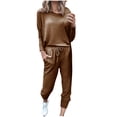 thumbnail image 1 of Mrat Two Piece Linen Sets for Women 2 Piece Jogging Sets Solid Polyester Long Sleeve Sweatsuits Sets Two Piece Track Suits Drawstring High Waist Pants Set Comfy Outfits N-Brown S, 1 of 5