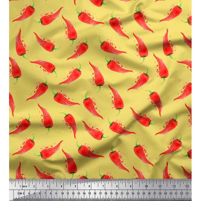Soimoi Yellow Cotton Duck Fabric Chilli Vegetable Fabric Prints By Yard 44 Inch Wide