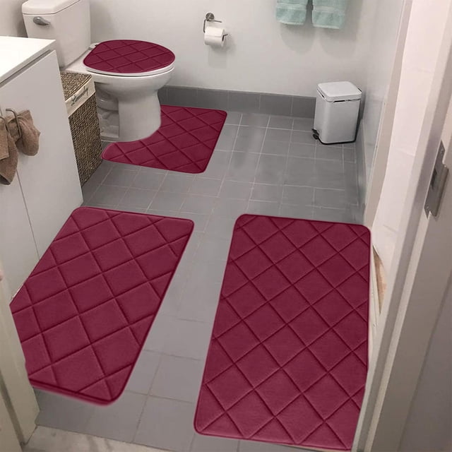 Dvkptbk Memory Foam Bath Mat 4 Set Bathroom Rugs For 4 Pcs Toilet Mats Universal Soft Comfortable Water Absorption Non-Slip Thick Machine Washable Easier To Dry Dark