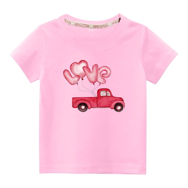 Penkiiy Haut à Manches Courtes Imprimé Col Rond Mignon pour Garçons et Filles 3-4 Ans Rose