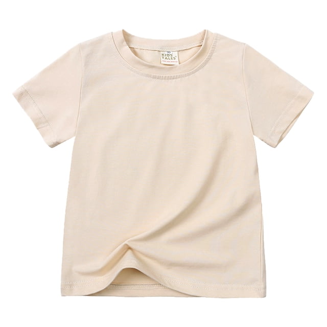 B91xZ Hauts Filles 2024 Col Rond Classique Graphique Manches Courtes, Beige 2-3 Ans