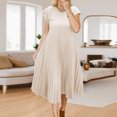 thumbnail image 1 of Ovzne Robes pour Femmes 2025 Robe Grande Taille Décontractée Manches Courtes Mi-Longue Plissée Taille Haute Couleur Unie Robe de Printemps Manches Courtes Liquidation, 1 of 6