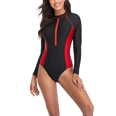 Pisexur Women's One Piece Swimsuit Long Sleeve Sport Athletic Beach Swimwear Rash Guard UV Protection Printed Surfing Swimsuit Bathing Suit