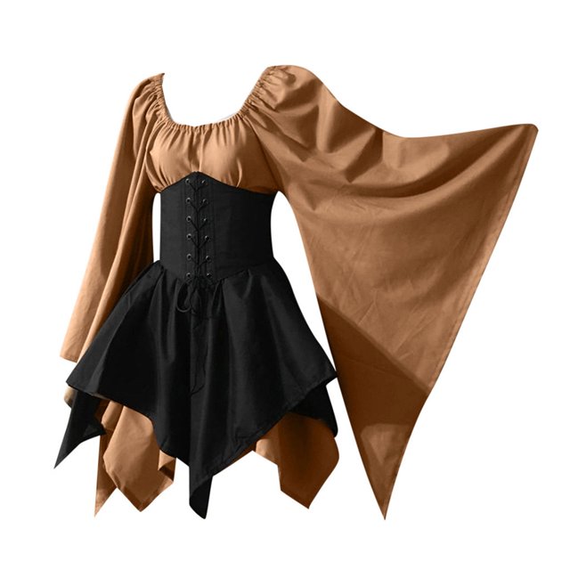 Kcodviy Halloween Femmes m Cosplay Longues Jolies Robes pour Femmes P Gothique Rétro Longue Robe de Bureau Décontractée pour Femmes Manche Corset Robe