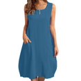 thumbnail image 1 of yoeyez Robes d'Été pour Femmes 2025 Tendance Coton Lin Grande Taille Robes Maxi Sans Manches Col Rond Robe Unie Bleu,m, 1 of 6